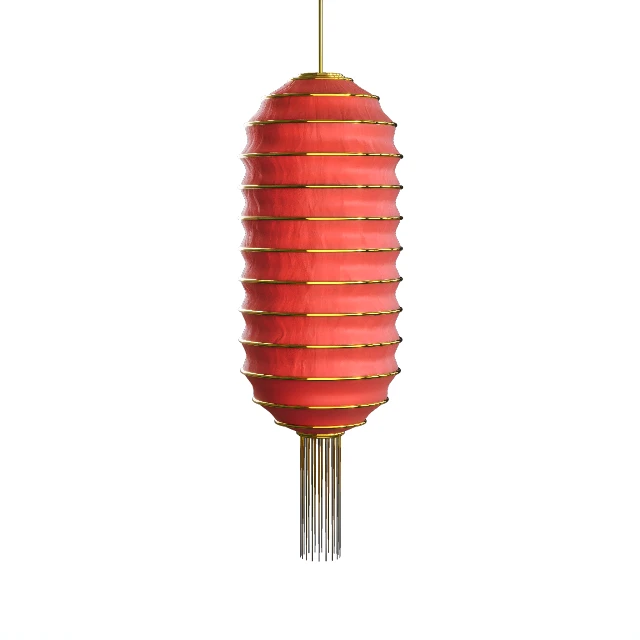 Traditional Red Silk Chinese Lantern with Gold Accents 3d model