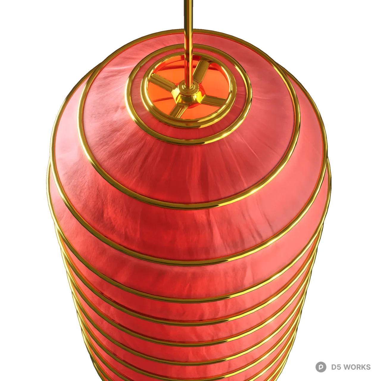 Traditional Red Silk Chinese Lantern with Gold Accents 3d model thumbnail 2