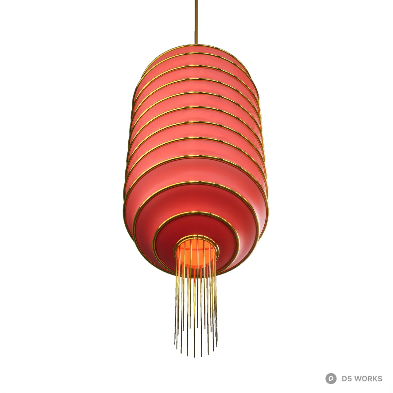 Traditional Red Silk Chinese Lantern with Gold Accents 3d model thumbnail 3