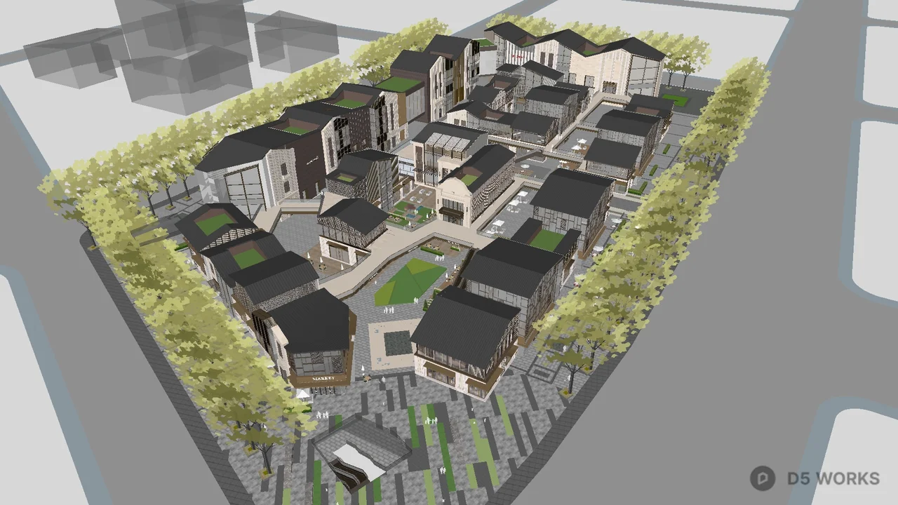 Free Modern Commercial Pedestrian Street With Market Buildings 3D Model ...