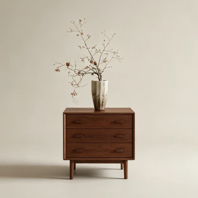 Mid-Century Modern Walnut Three-Drawer Nightstand 3d model