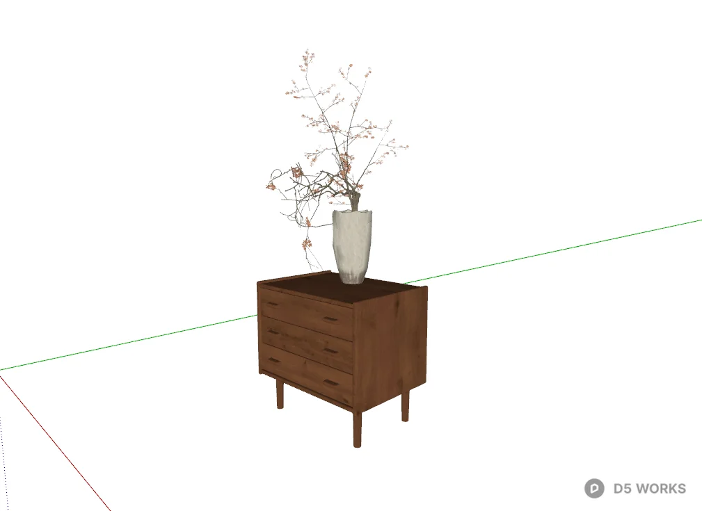 Mid-Century Modern Walnut Three-Drawer Nightstand 3d model thumbnail 2