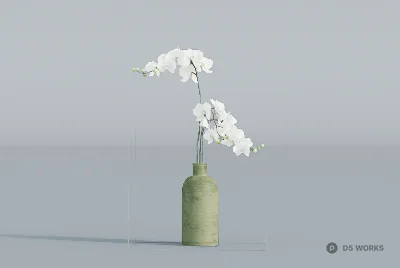 Minimalist Ceramic Vase With White Orchid 3d model - Image 1