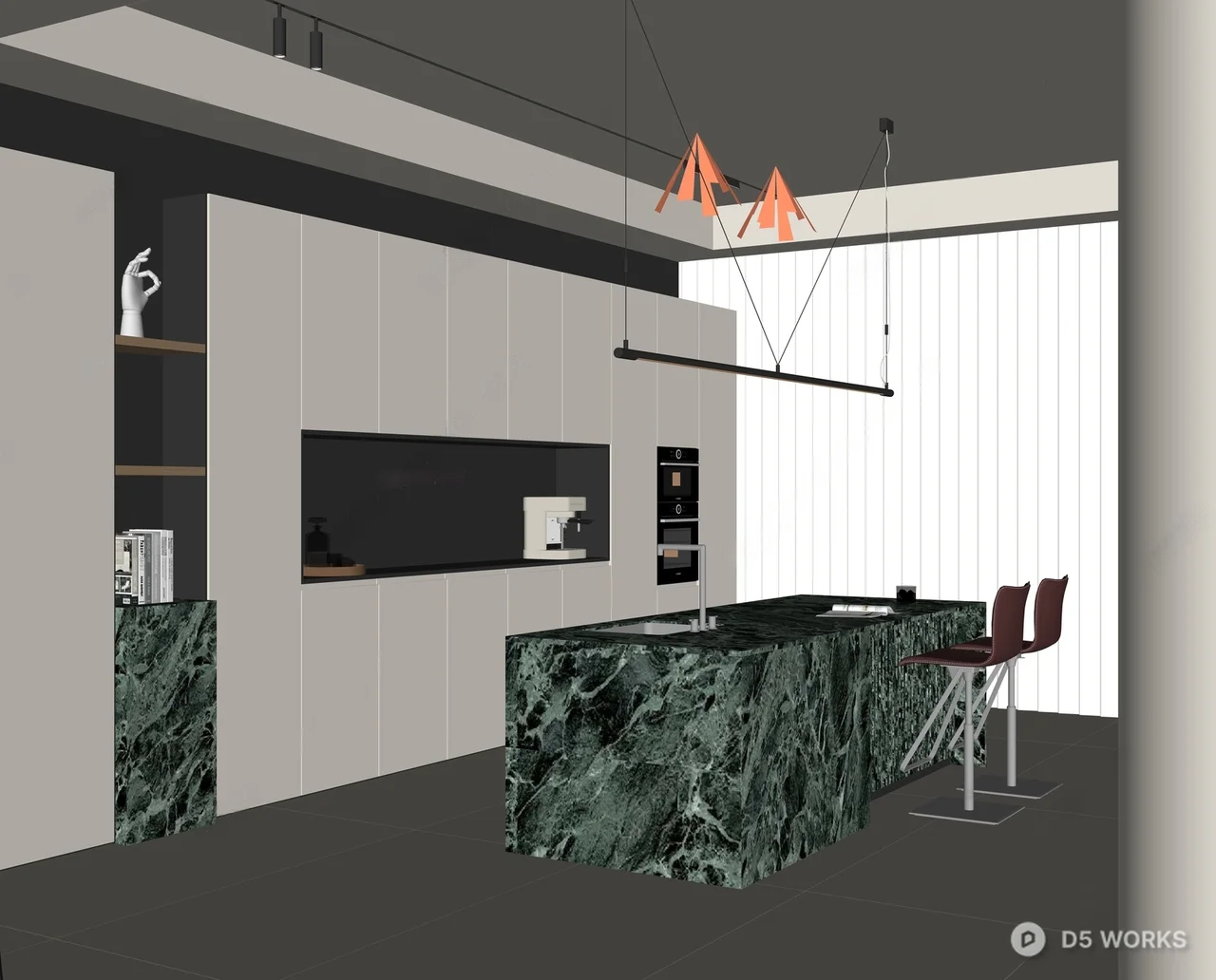 Minimalist Open Kitchen with Marble Island 3d model thumbnail 2