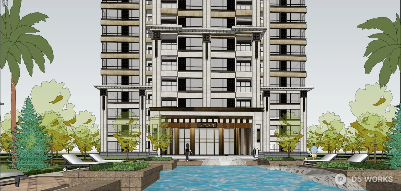 Modern High-Rise Residential Building 3d model thumbnail 3
