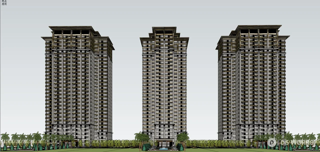 Modern High-Rise Residential Building 3d model thumbnail 2