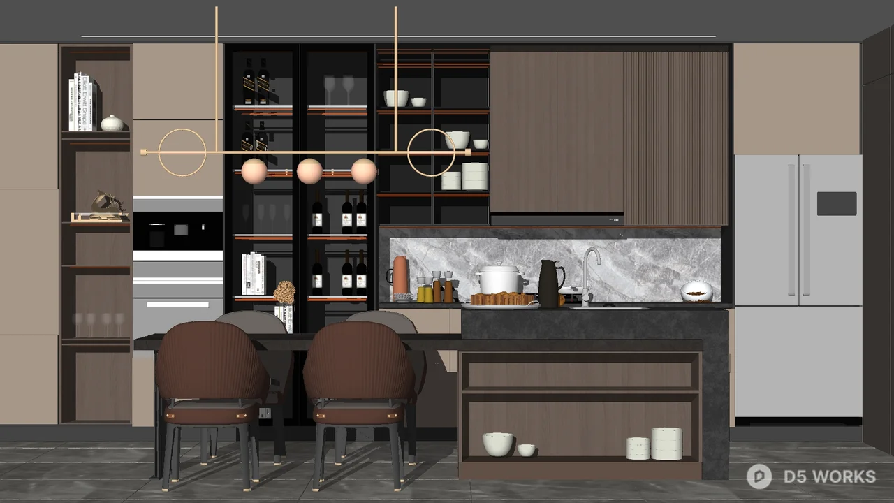 Modern Open Kitchen with Integrated Dining 3d model - Image 1