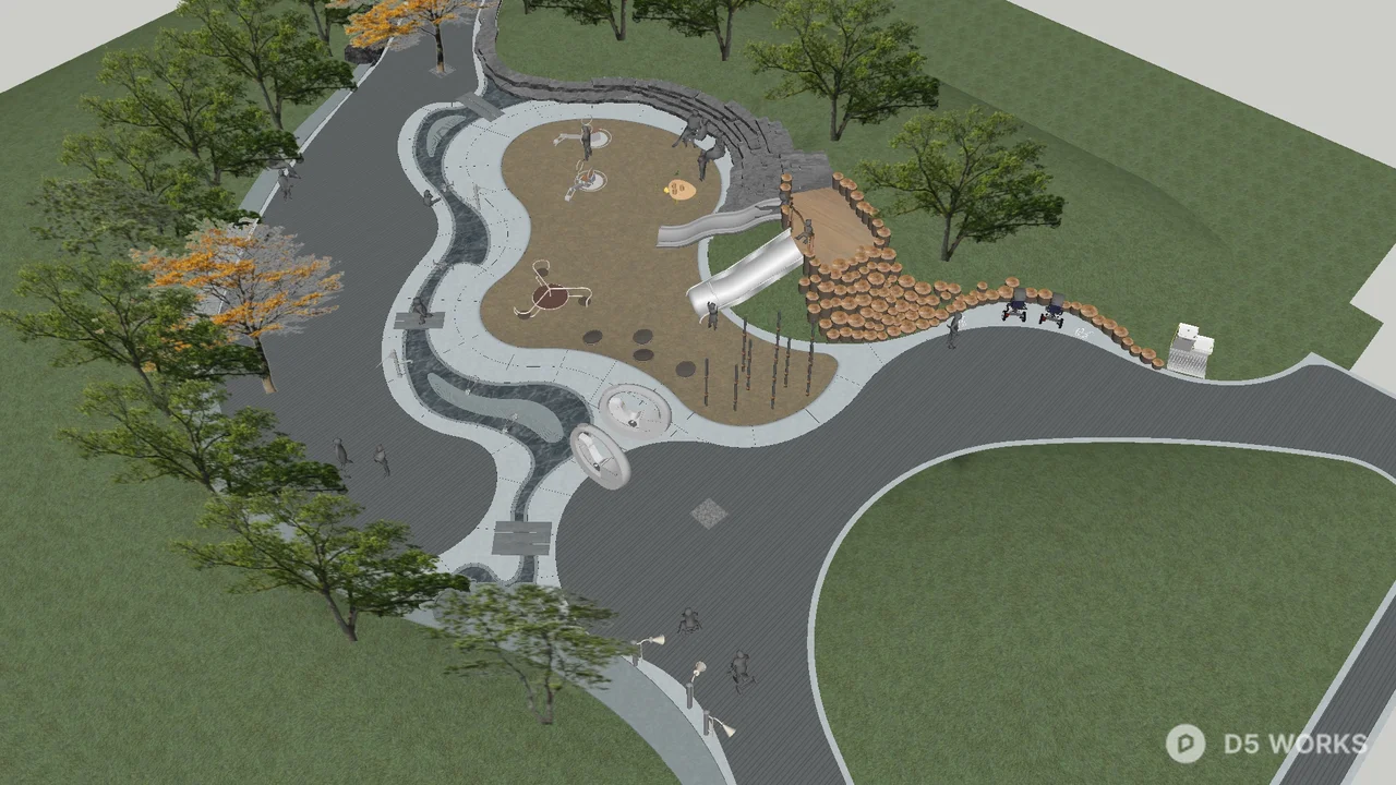 Playground-Centric Children's Park With Winding Pathways 3d model - Image 1