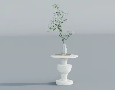 Minimalist Stone Side Table With Vase 3d model