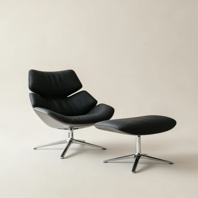 Modern Black Fabric Lounge Chair with Ottoman 3d model