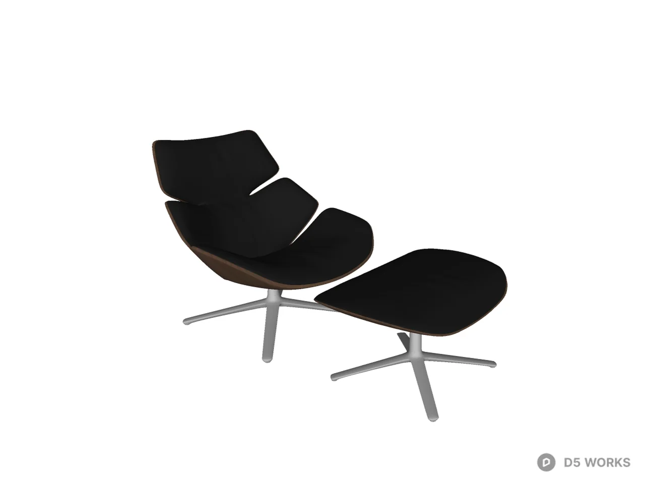 Modern Black Fabric Lounge Chair with Ottoman 3d model thumbnail 2