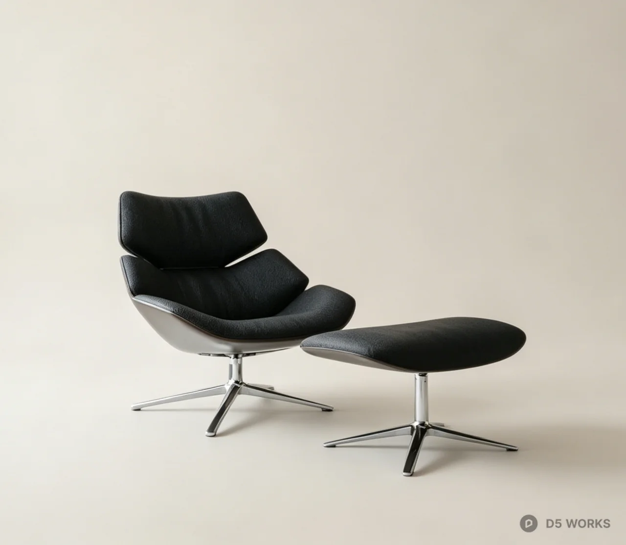 Modern Black Fabric Lounge Chair with Ottoman 3d model - Image 1