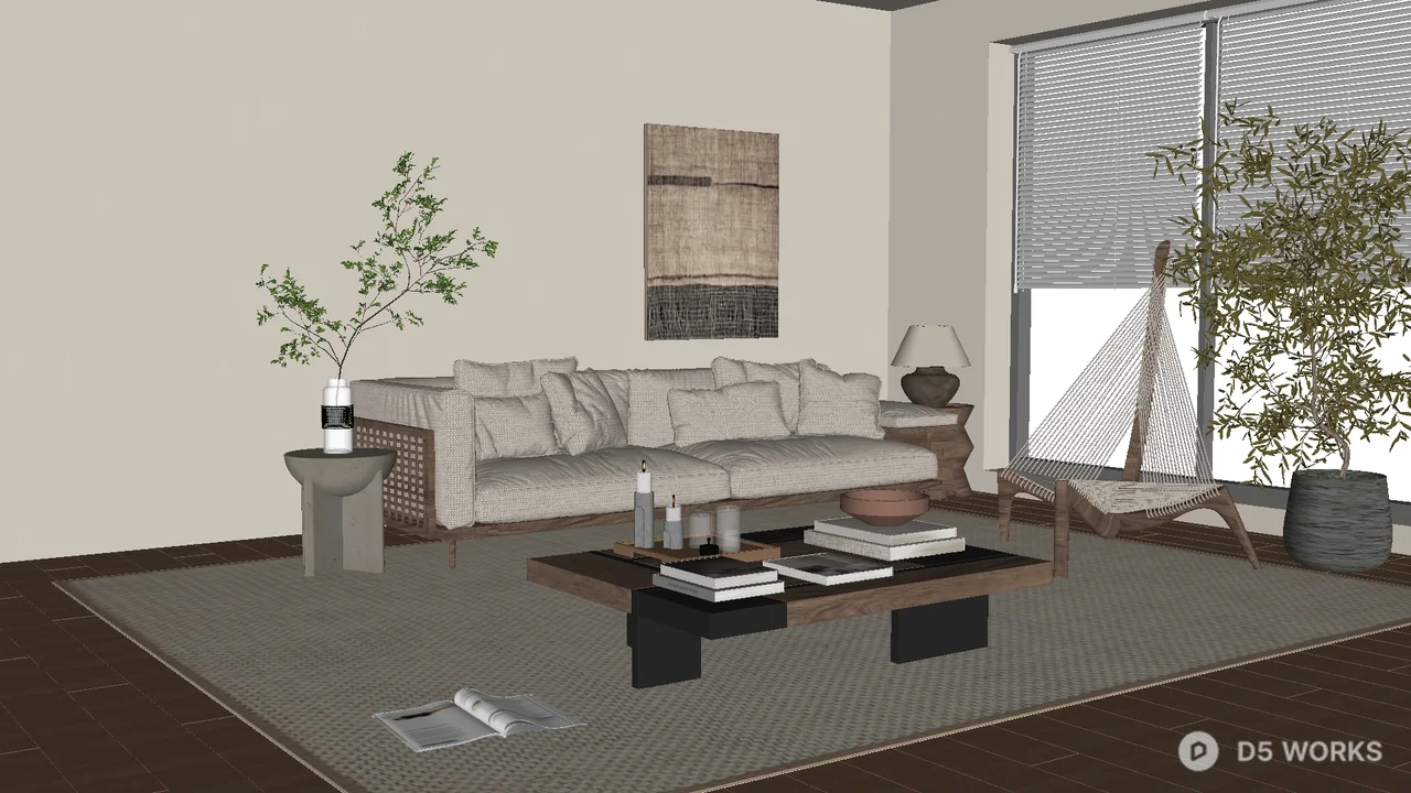 Minimalist Living Room With Neutral Tones 3d model - Image 1