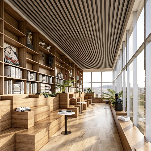 Modern Minimalist Library Interior Scene 3d model