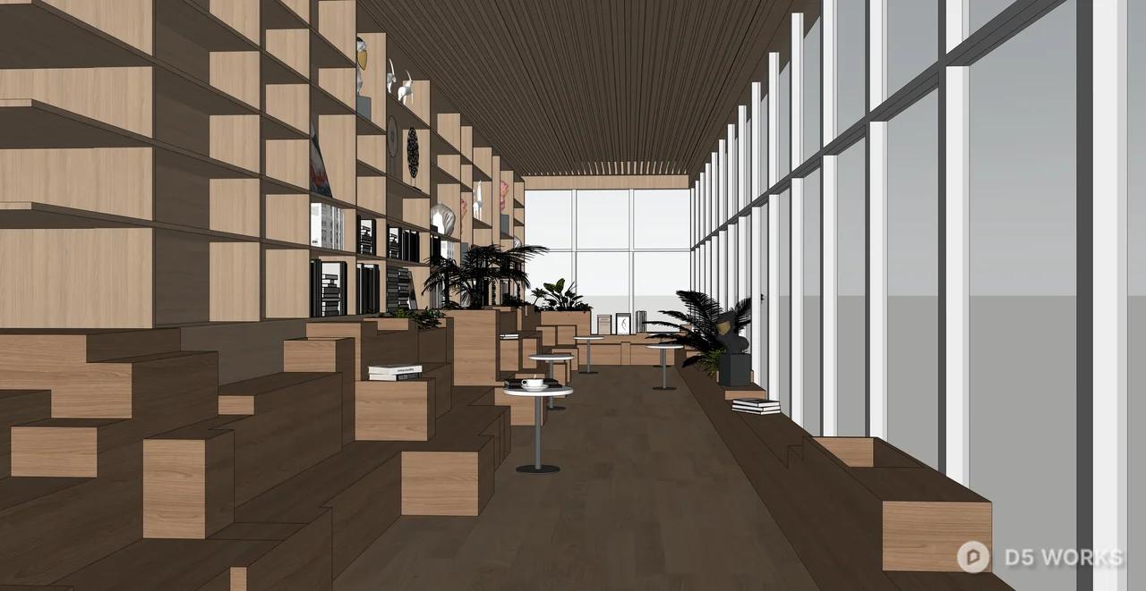Modern Minimalist Library Interior Scene 3d model thumbnail 2