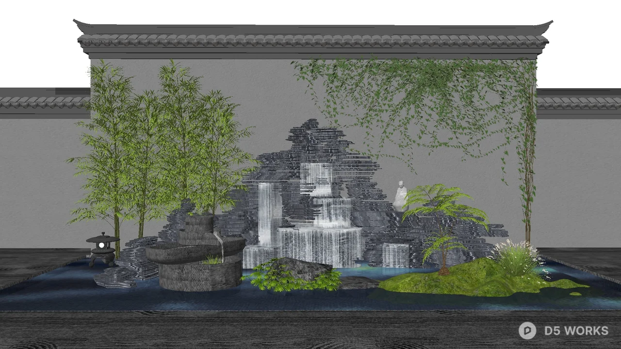 Chinese Style Rockery Waterfall 3d model - Image 1