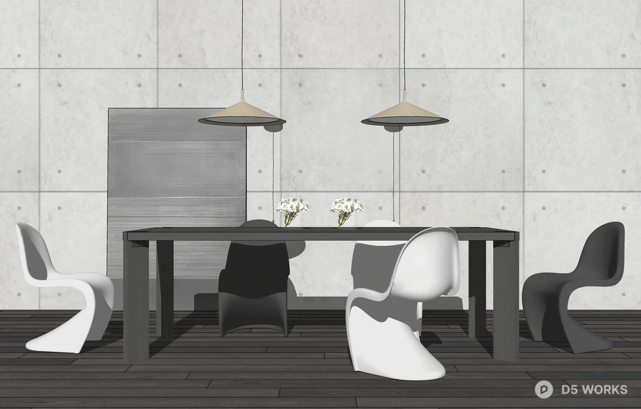 Modern Industrial Dining Table and Chairs Set 3d model thumbnail 2
