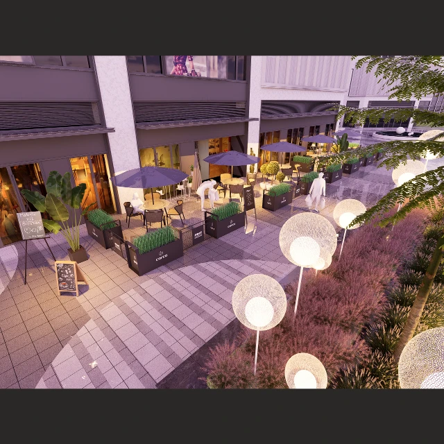 Modern Outdoor Cafe Terrace Set with Planters 3d model