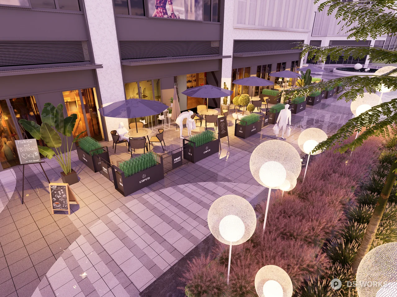 Modern Outdoor Cafe Terrace Set with Planters 3d model - Image 1