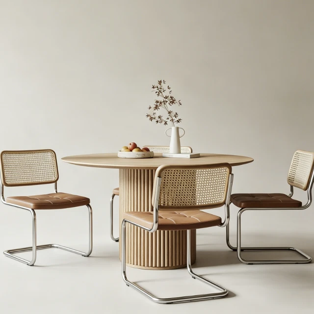 Modern Fluted Round Dining Table and Cesca Chair Set 3d model