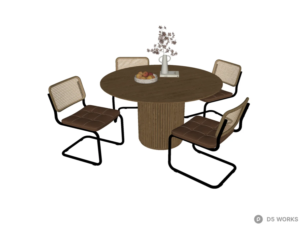 Modern Fluted Round Dining Table and Cesca Chair Set 3d model thumbnail 2