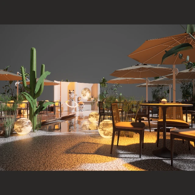 Modern Outdoor Garden Cafe Terrace Scene 3d model