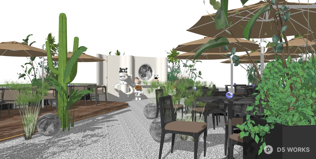 Modern Outdoor Garden Cafe Terrace Scene 3d model thumbnail 2