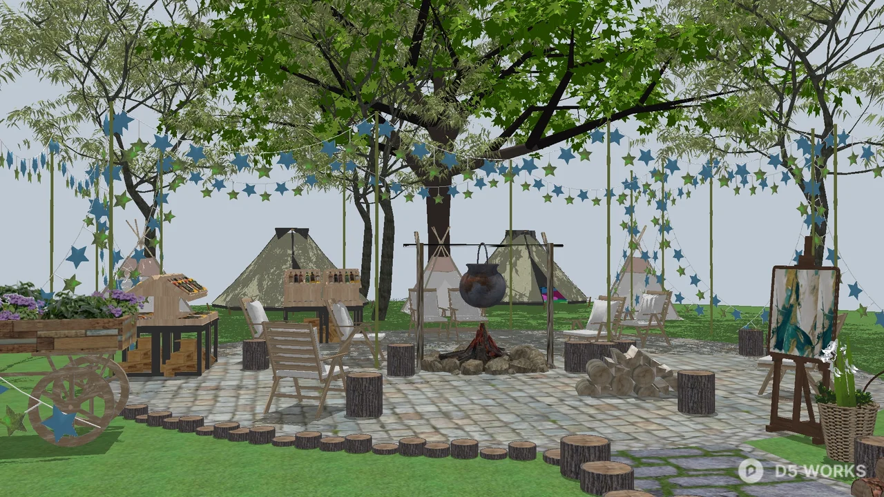 Rustic Campsite Under Canopy Trees 3d model - Image 1