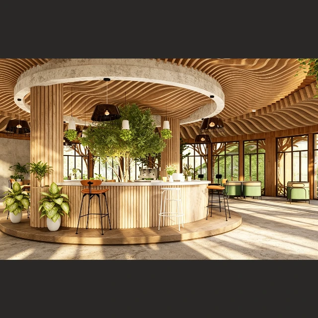 Modern Eco-Friendly Parametric Cafe Interior 3d model