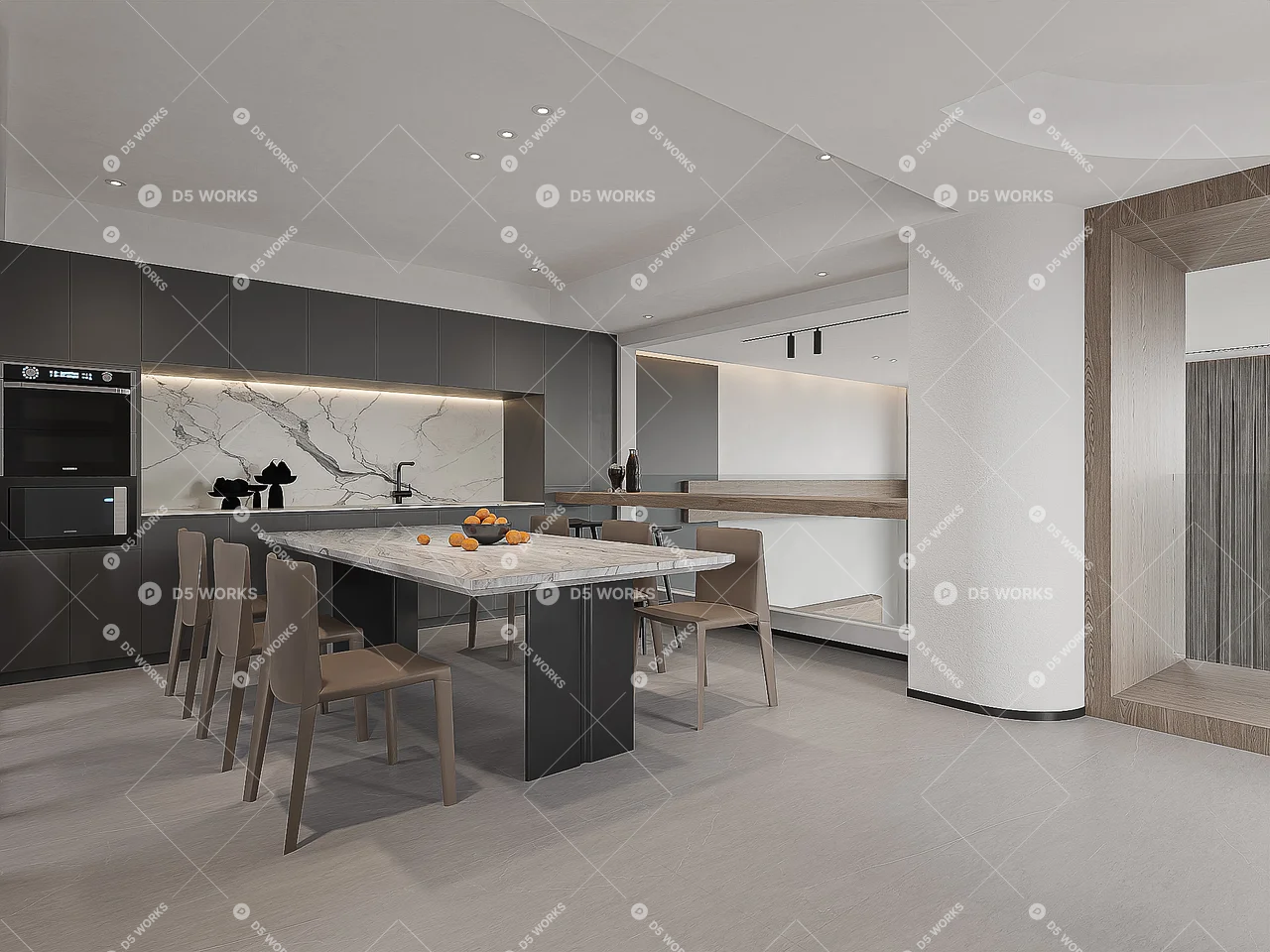 Minimalist Home Dining Space with Integrated Island 3d model thumbnail 3