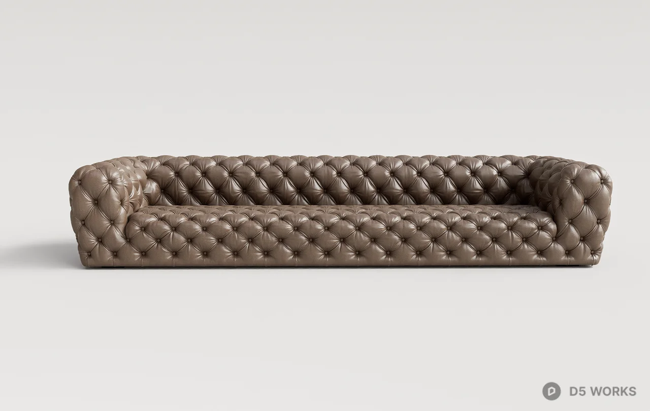 Tufted Leather Three-Seater Sofa 3d model - Image 1
