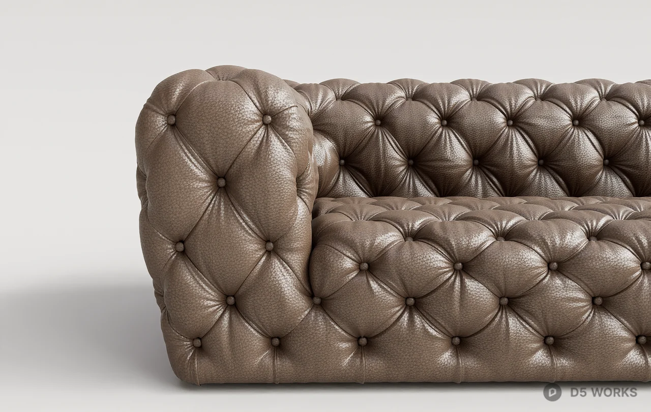 Tufted Leather Three-Seater Sofa 3d model thumbnail 3