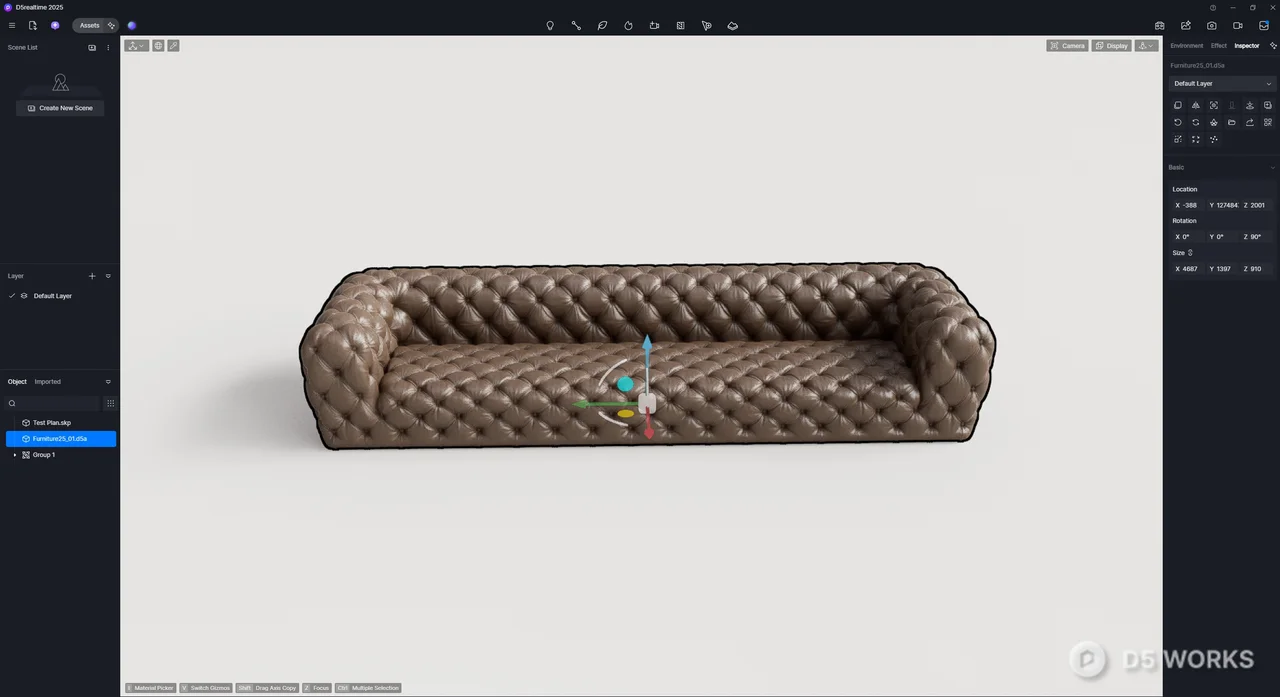 Tufted Leather Three-Seater Sofa 3d model thumbnail 2