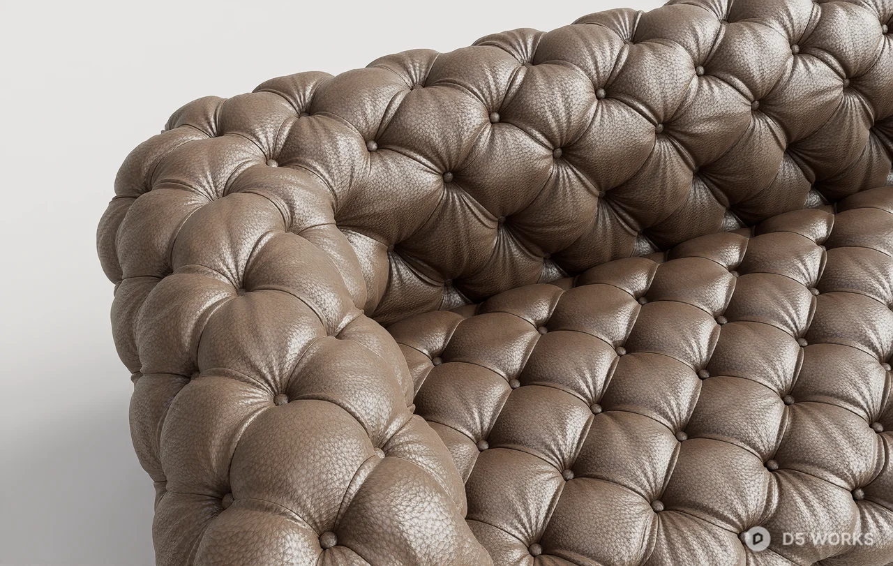 Tufted Leather Three-Seater Sofa 3d model thumbnail 4