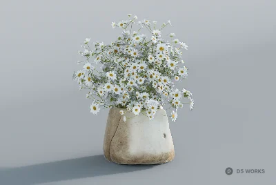 Rustic Ceramic Vase With Daisies 3d model - Image 1