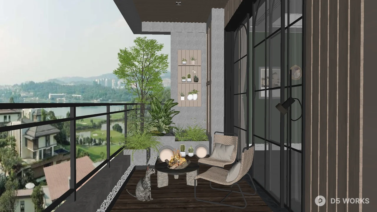 Modern Balcony With Lounge Seating And City View 3d model - Image 1