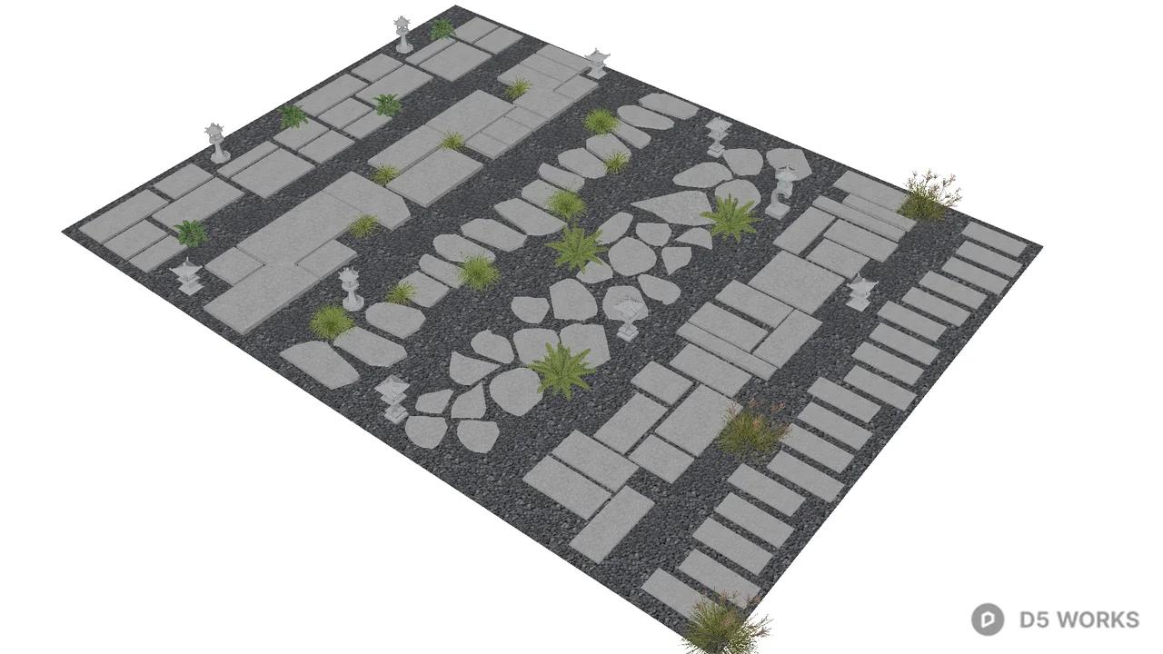 Modern Stone Pathway With Greenery 3d model - Image 1