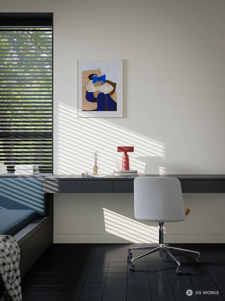 Minimalist Study Room With Built In Seating And Desk 3d model thumbnail 3