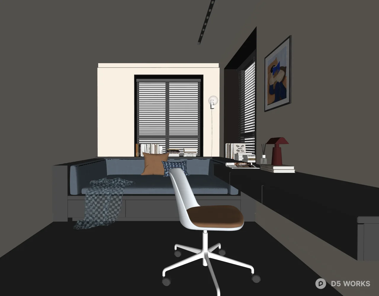Minimalist Study Room With Built In Seating And Desk 3d model thumbnail 5
