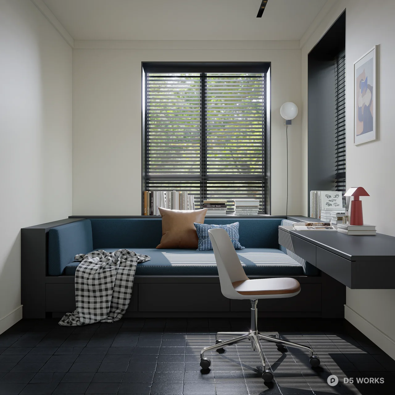 Minimalist Study Room With Built In Seating And Desk 3d model - Image 1