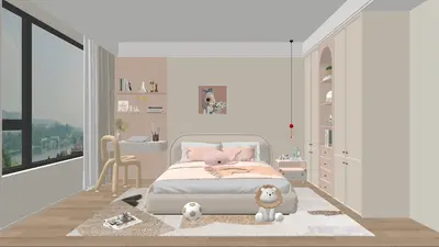 Nordic Style Girl Bedroom With Soft Tones 3d model