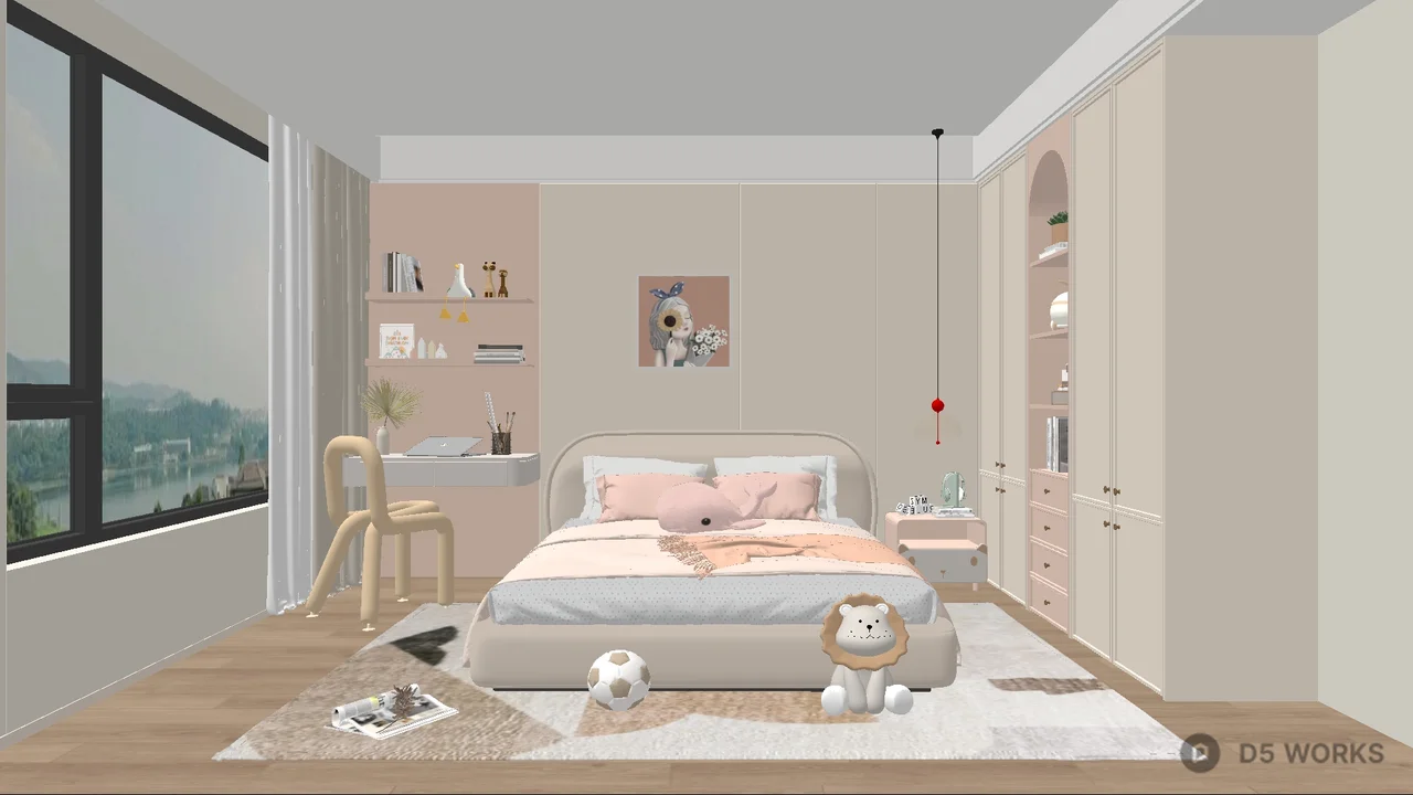 Nordic Style Girl Bedroom With Soft Tones 3d model - Image 1