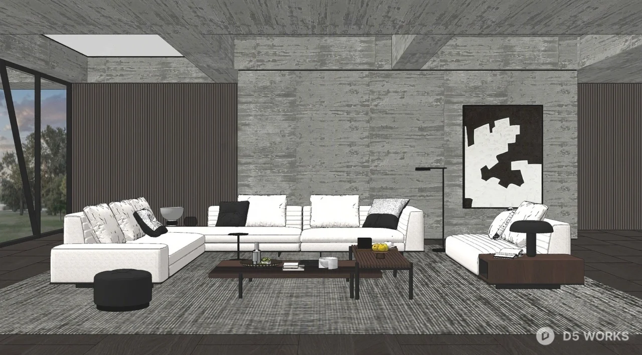Modern Minimalist Concrete Living Room 3d model thumbnail 2