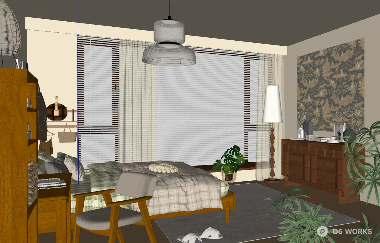 Tropical Style Bedroom with Woven Pendant Light 3d model thumbnail 2