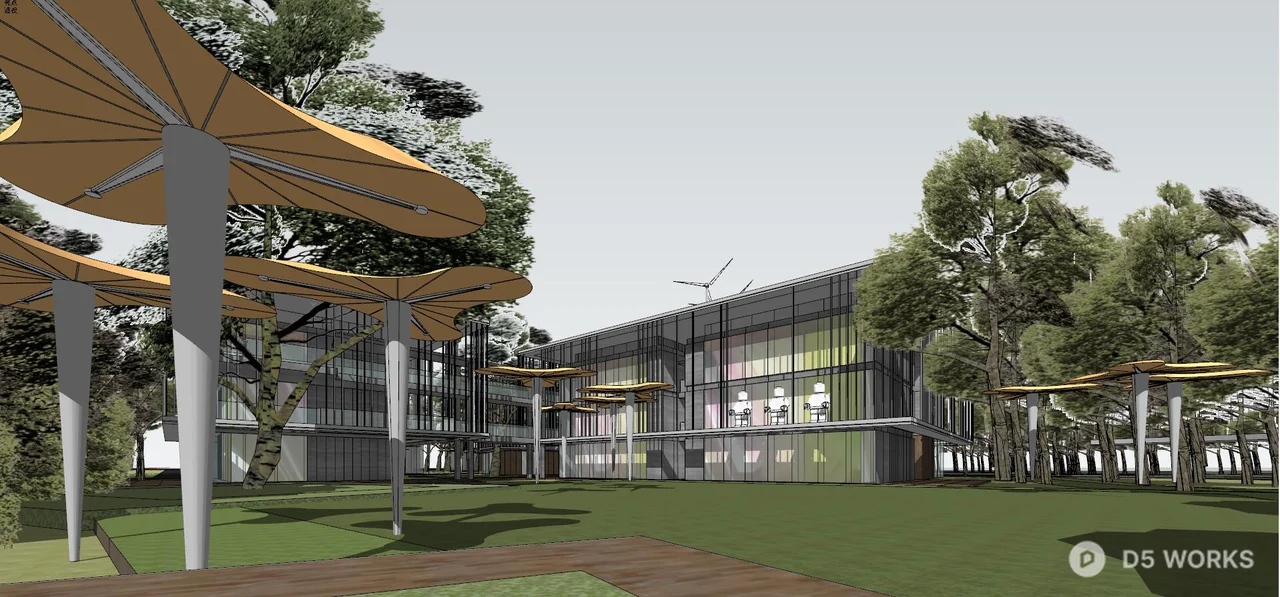 Modern Villa Courtyard With Canopy Structures 3d model - Image 1