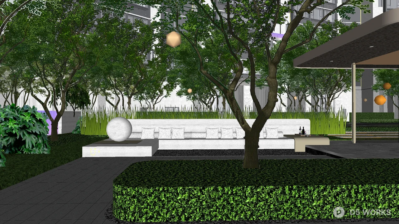 Residential Landscape Walkway With Greenery 3d model thumbnail 3