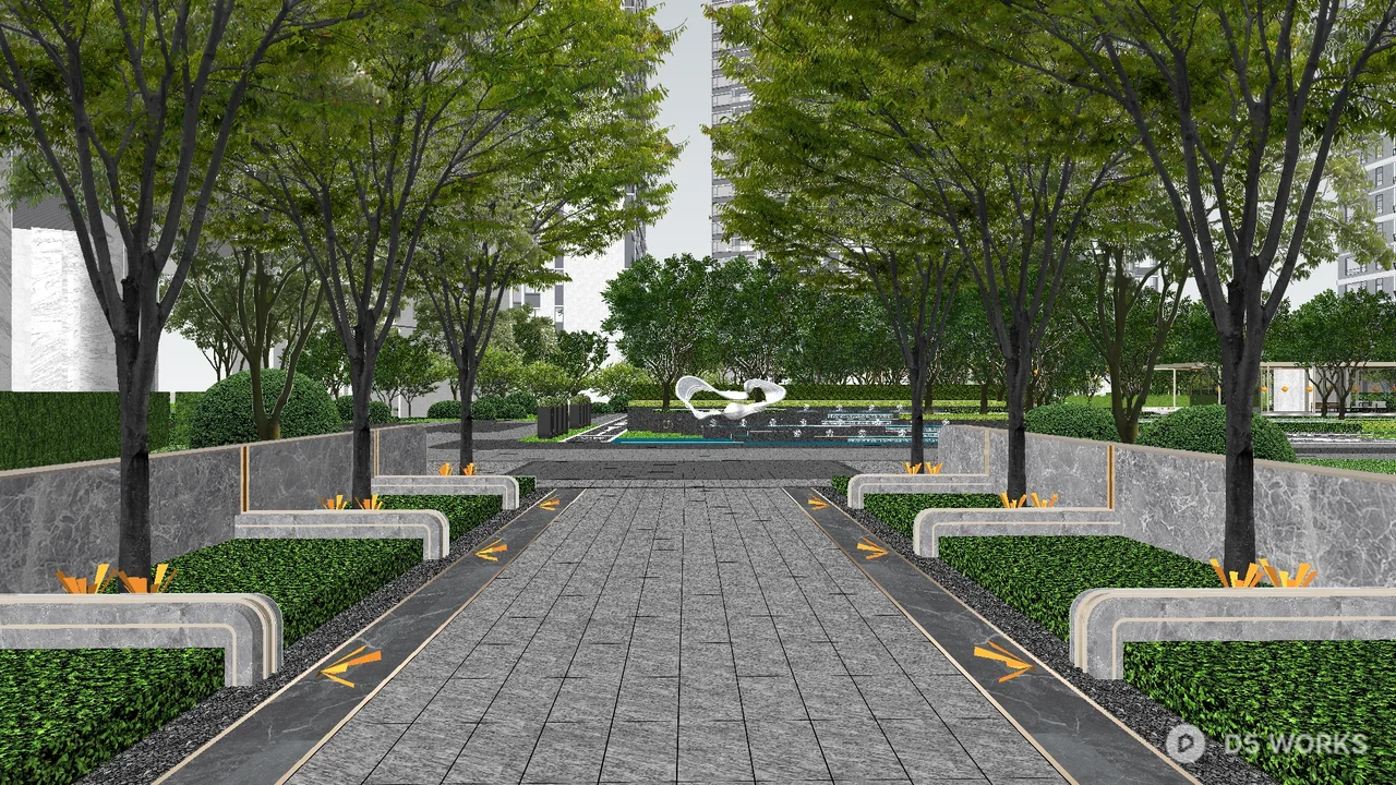 Residential Landscape Walkway With Greenery 3d model - Image 1