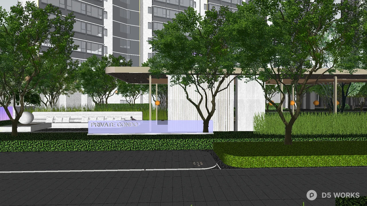 Residential Landscape Walkway With Greenery 3d model thumbnail 5