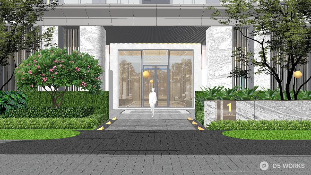 Residential Landscape Walkway With Greenery 3d model thumbnail 4