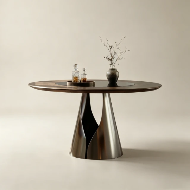 Modern Sculptural Round Dining Table with Metal Base 3d model